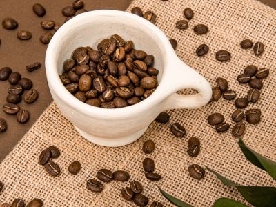 An image of excelsa coffee bean in a white mug