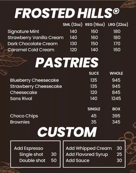 an image of hills and valley cafe menu