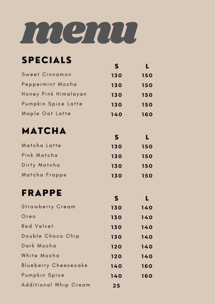 an image of re/caf coffee menu