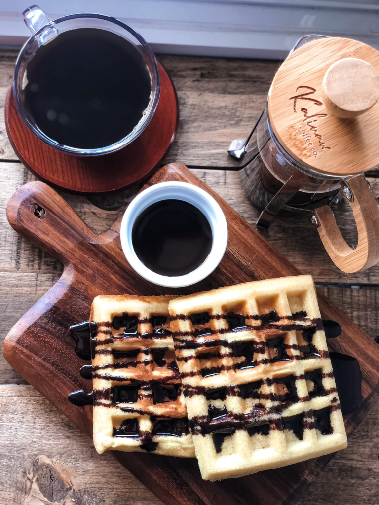 An Image of serving a waffle and coffee on the side Kalinaw Coffee Co