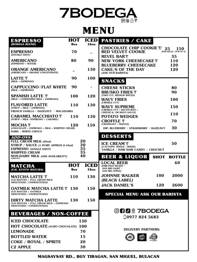 7Bodega Cafe Menu